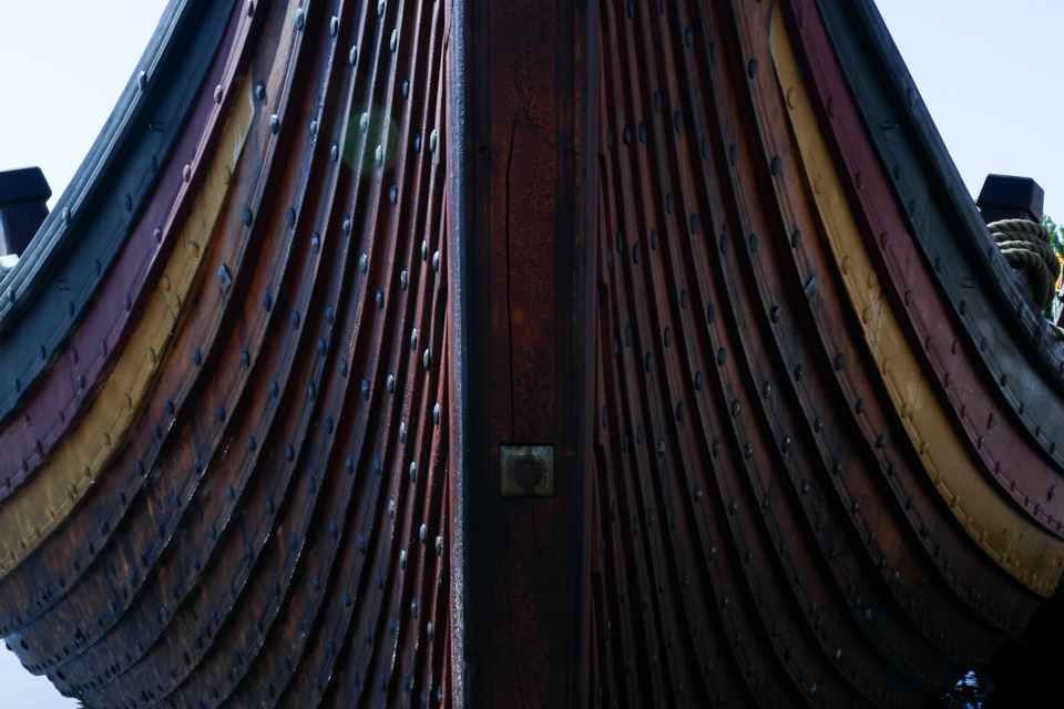 closeup detail of clinking construction on Draken viking ship