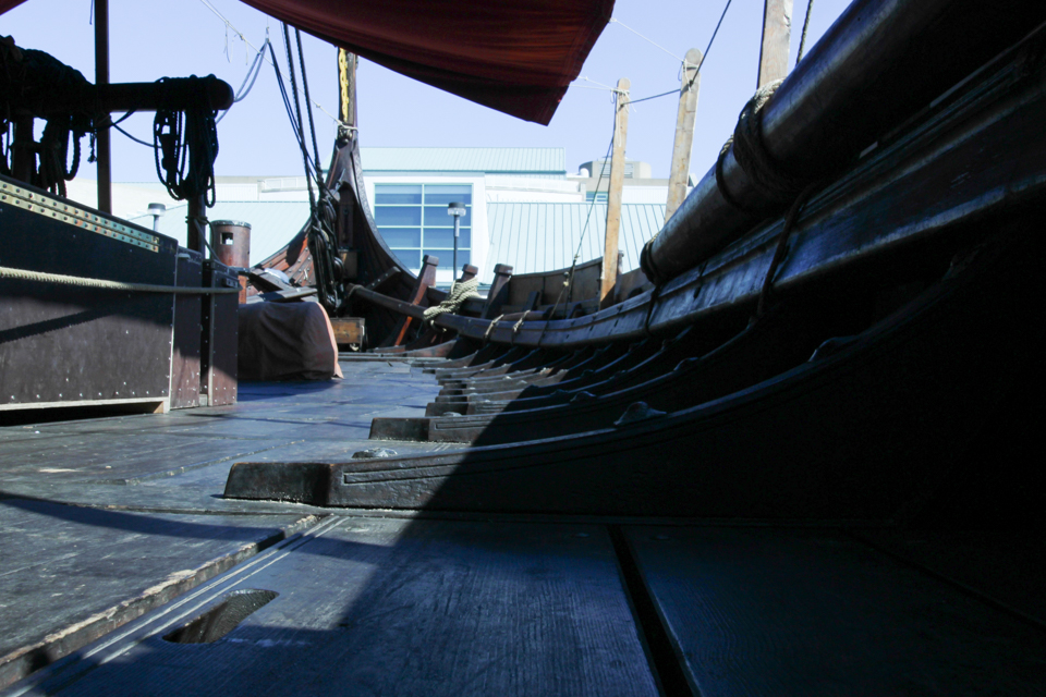 closeup shot of floorboards on Draken viking ship