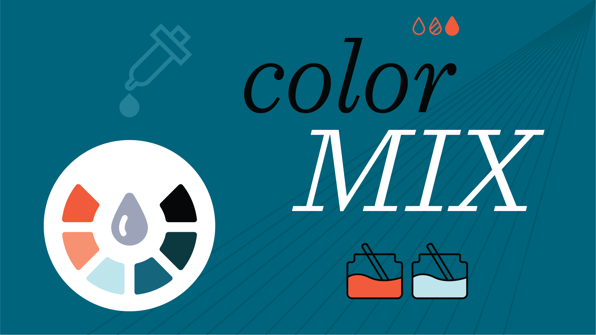 Graphic illustration of paint dropper and color wheel with words "Color Mix"