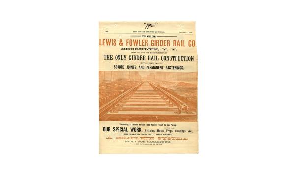 1st page out of 4 of the Street Railway Journal, Ad for Double Girder Lap Joint Track, Gibbon Duplex Street Railway Tracks, 9/1891.