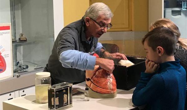 Volunteer Art Friedman gives a demonstration at the Heart Bar at The Franklin Institute