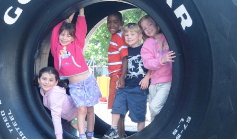 group of kids in tire at The Franklin Institute Science Park birthday