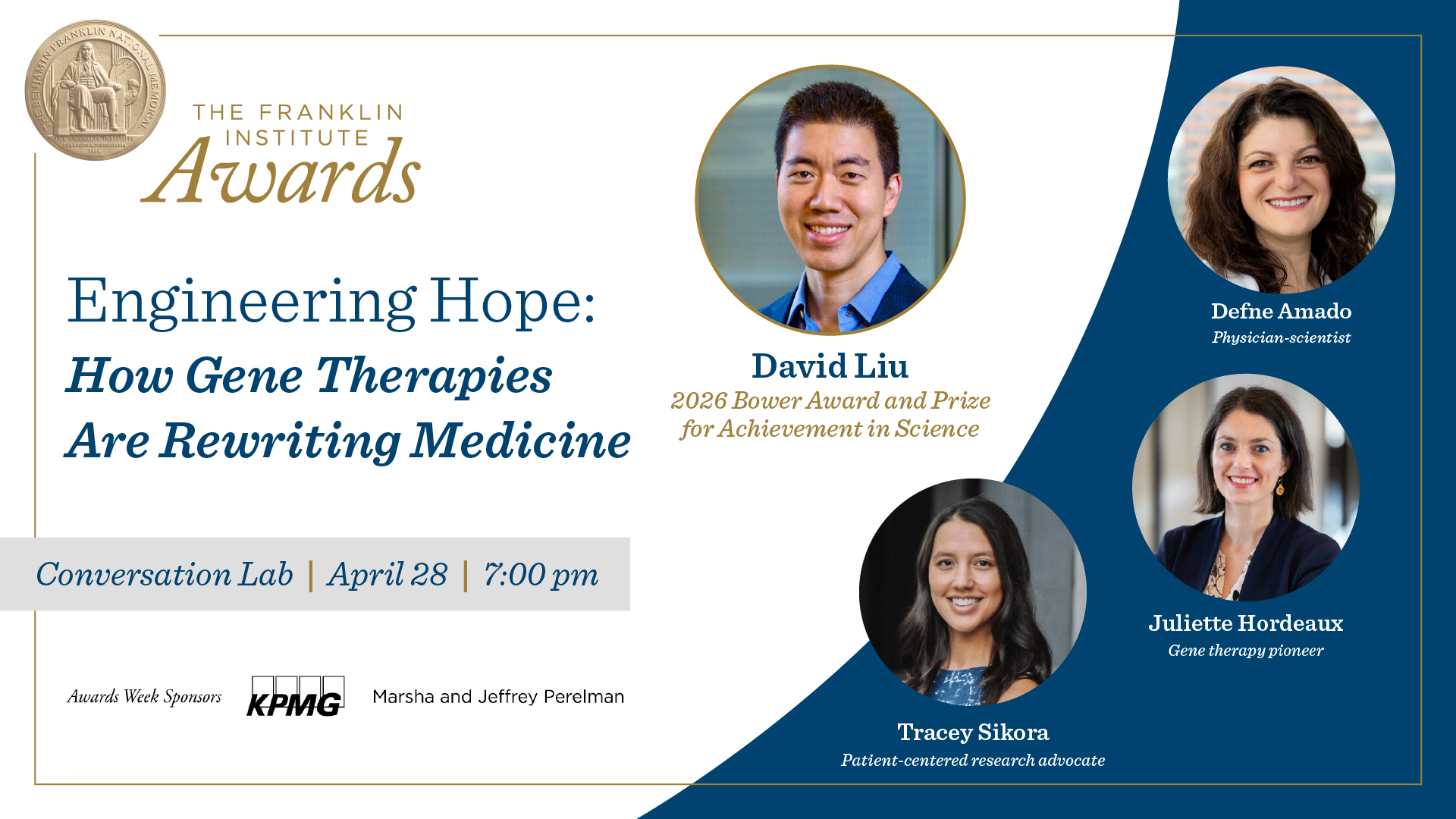 Gene Therapy Event in Philadelphia: Engineering Hope with David Liu - Tuesday, April 28 at 7:00 PM at The Franklin Institute in Logan Square, Philadelphia