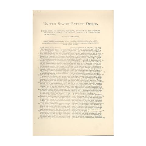 4th page out of 5 from U.S. Patent No. 686,046 on the Motor-Carriage granted to Henry Ford and the Detroit Automobile Company, 11/5/1901.