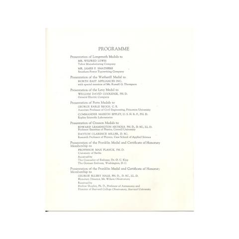 Page 2 of 3: Medal Day Program. May 18, 1927