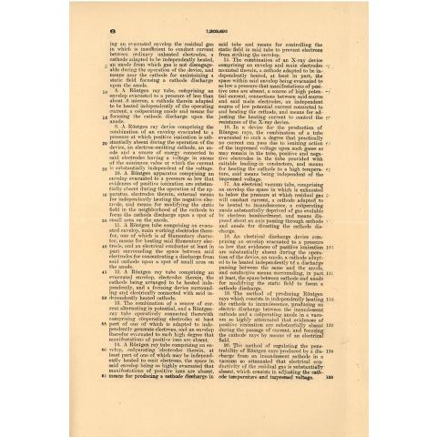 6th page out of 8 of US Patent No. 1,203,495 to William D. Coolidge. Vacuum Tube, 10/31/1916.