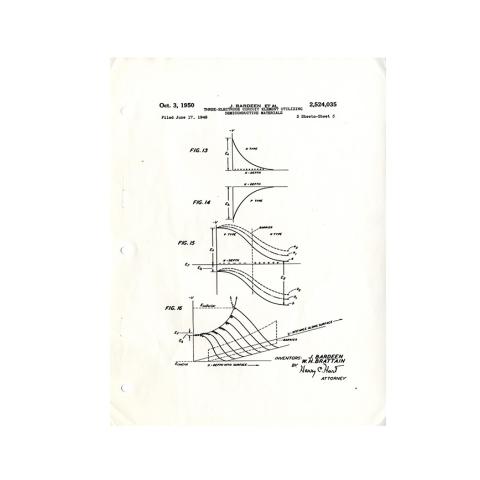 Page 3 of 14: Patent 2,524,035 for the "Three-Electrode Circuit Element Utilizing Semiconductive Materials;" 14 pages; 10/3/1950