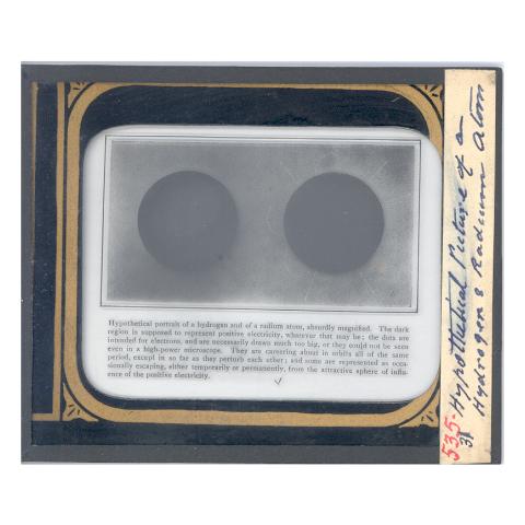 Lantern Slide. Hypothetical Picture of a Hydrogen and Radium Atom. 