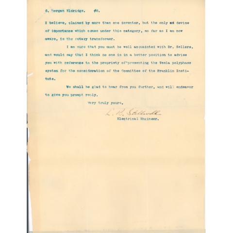 L.B. Stillwell (of Westinghouse Co.) Letter, to G. Morgan Eldridge, Page 2, 1/23/1894