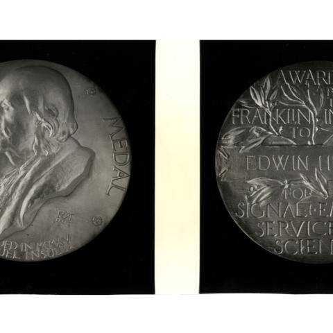 Photograph of Franklin Medal awarded to Edwin Hubble