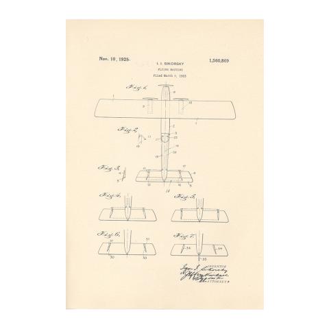 1st page out of 5 for U.S. Patent No. 1,560,869 on Improvements in Flying Machines granted to Igor I. Sikorsky, 11/10/1925.