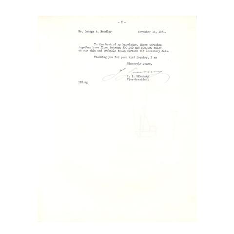 2nd page out of 2 of Letter from Igor Sikorsky, to George A. Hoadley, Supplying references to contact for information on the value of the automatic control device, 11/14/1931.