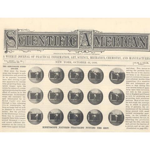 Scientific American, Volume LXXV, No. 18, "Apparatus for Projecting Kinetoscope Pictures," 10/31/1896. 