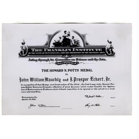 Photograph of award certificate.