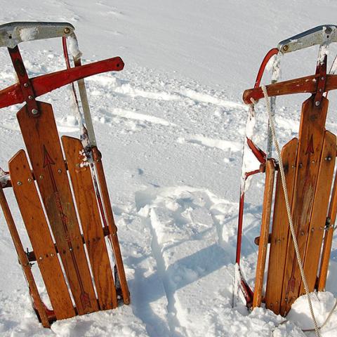 Flexible Flyer sleds in the snow