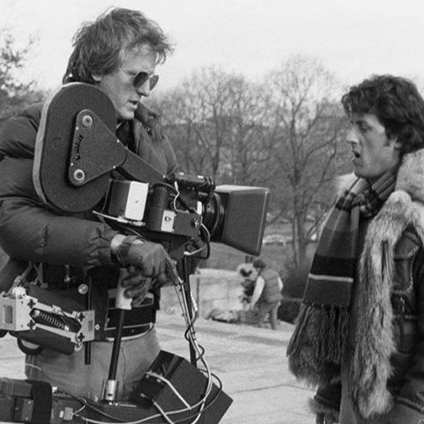 Garrett Brown using his Steadicam for filming of "Rocky" in 1974