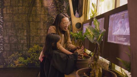 child and adult planting in herbology room