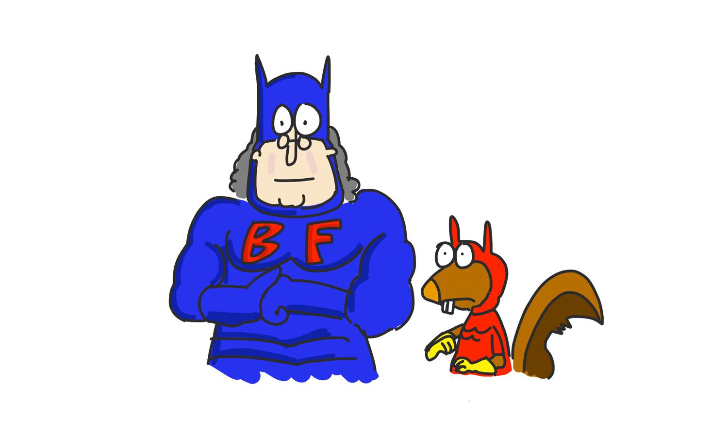 Benjamin Franklin as a superhero in costume 
