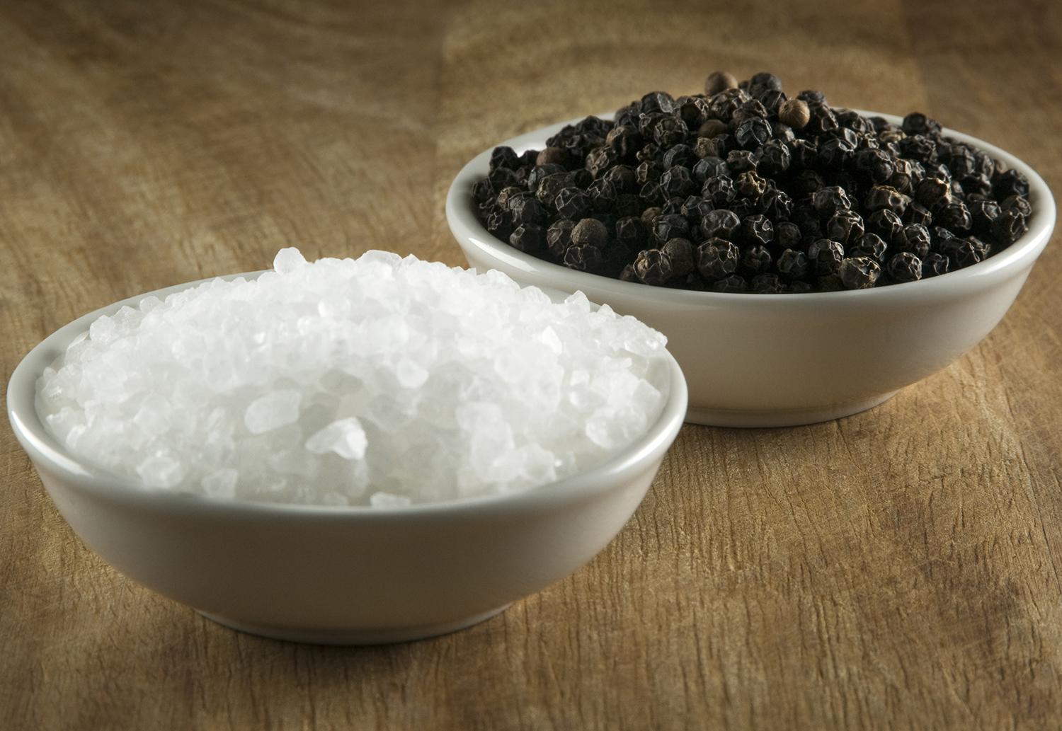 Bowl of salt and a bowl of pepper