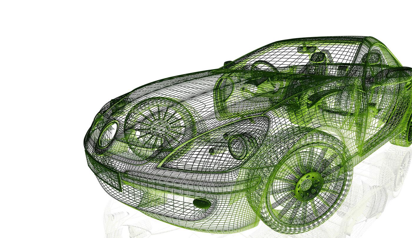 A wireframe of a sleek modern car.