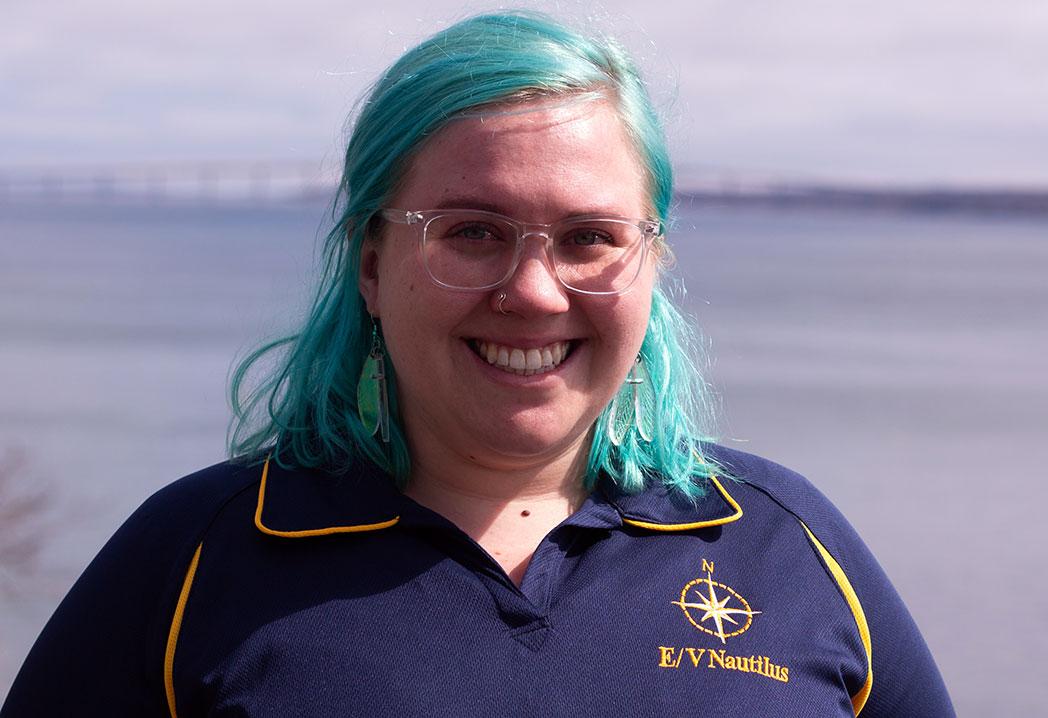 Science Interpreter Alix Leszczynski prepares for a stint aboard the E/V Nautilus