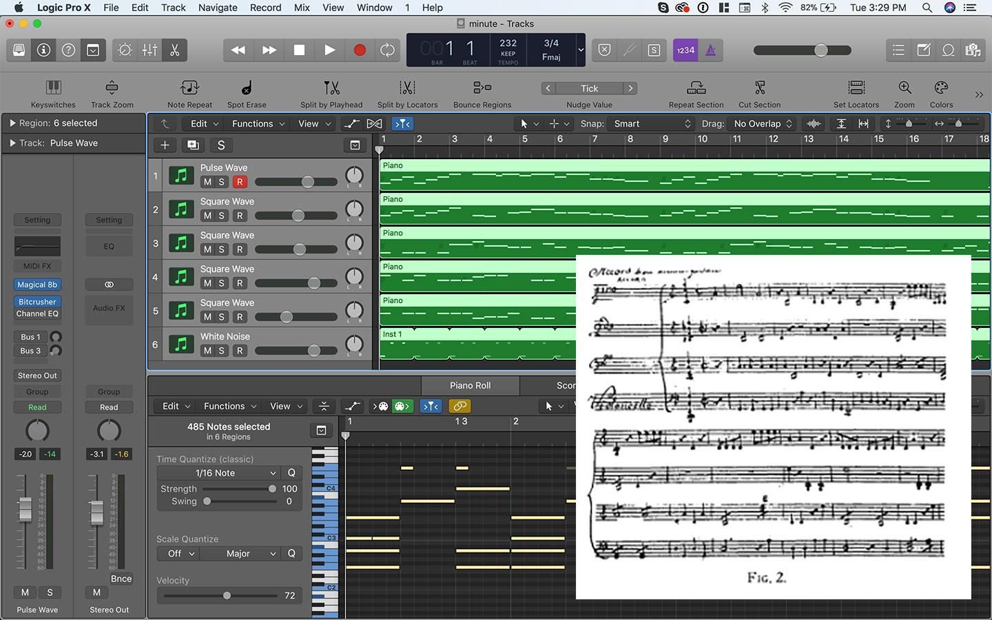 Sheet music by Benjamin Franklin has been converted to MusicXML format and arranged for 8-bit style synth instruments.