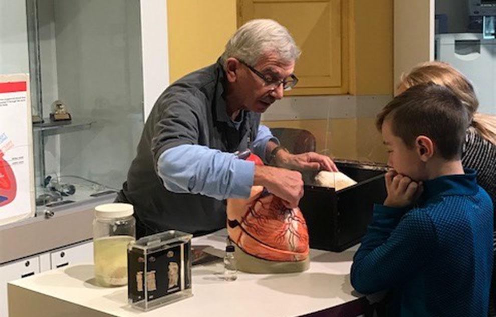 Volunteer Art Friedman gives a demonstration at the Heart Bar at The Franklin Institute