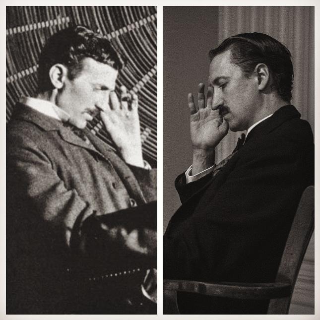 Historical photo Nikola Tesla and photo of actor in a play about Tesla