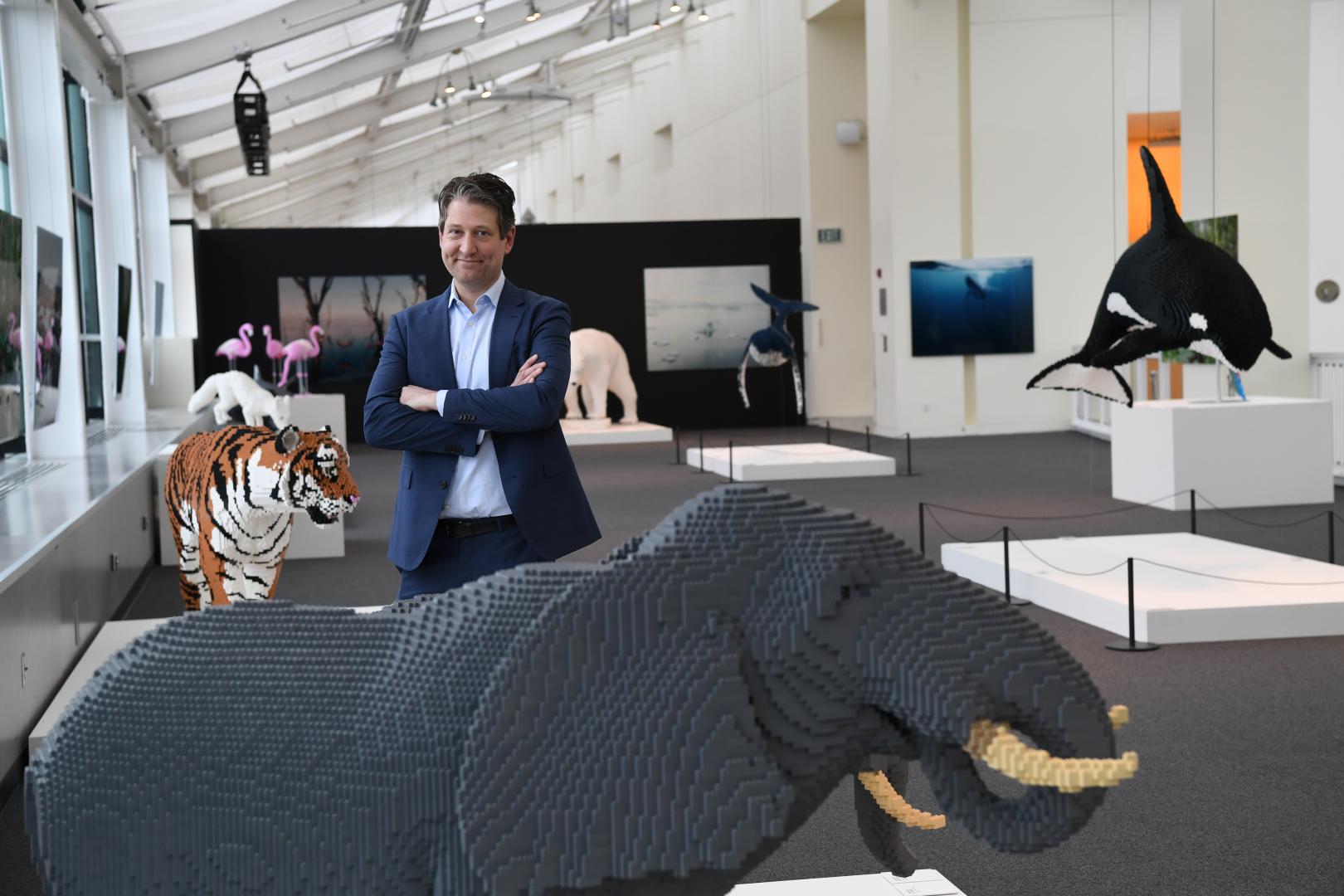 Artist with sculptures